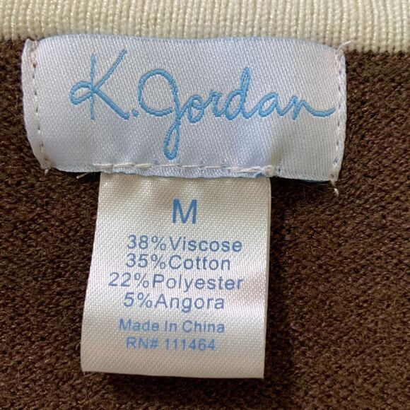 K. Jordan Brown Cream V Neck Long Sleeve Sweater Dress Size Medium - Picture 11 of 12